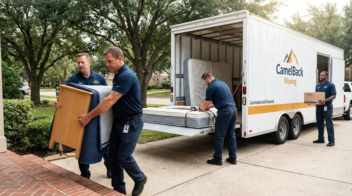 Crew loading residential truck for cross-state move from Fayetteville, NC