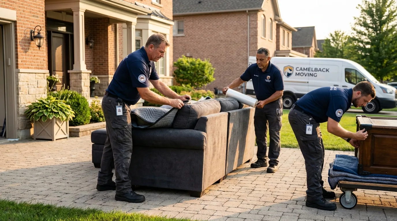 Large estate moving crew wrapping furniture in Fayetteville, NC