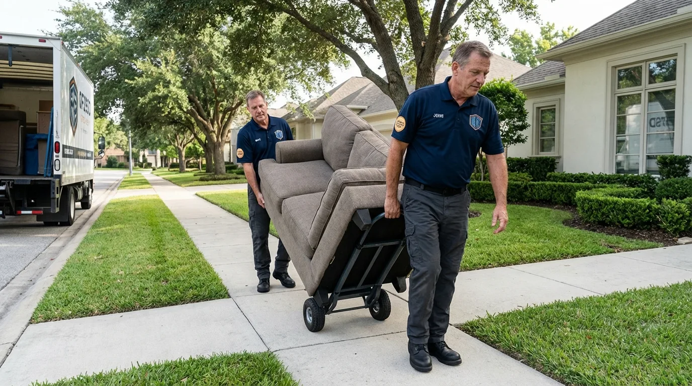 Local residential moving crew loading furniture in Fayetteville, NC